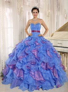 Two-toned Ruffled Beaded Ball Gown Quinceanera Party Dress