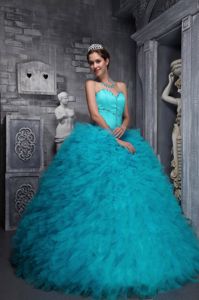 Expensive Sweetheart Aqua Blue Quince Dress with Rhinestones