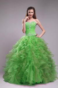 Brand New Ruffled Appliqued Spring Green Sweet 15 Dresses