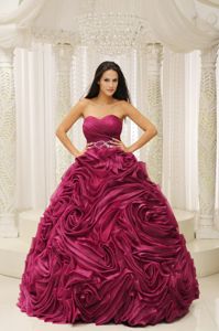 Rolling Flowers Wine Red Sweet Sixteen Quinceanera Dresses