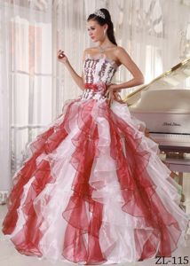 Stunning Rust Red and White Ruffled Appliqued Quinces Dresses