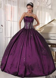Discount Embroidery Beaded Eggplant Purple Quinceanera Dress