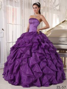 Fast Shipping Strapless Beaded Ruffled Purple Quinceanera Dress