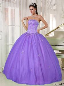 Lavender Taffeta and Tulle Dress for Quinceanera with Appliques