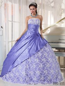 Floor-length Taffeta and Lace Sweet Sixteen Dresses with Ruches