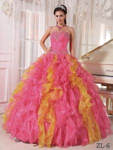 Watermelon Floor-length Ruffled Organza Dresses for Quince