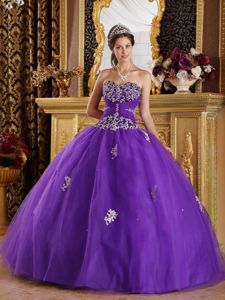 Purple Sweetheart Tulle Dress for Quinceanera with Appliques