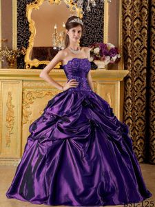 Purple Ball Gown Taffeta Sweet Sixteen Dresses with Pick-ups