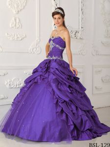 Taffeta and Tulle Appliques Quince Dresses with Pick-ups