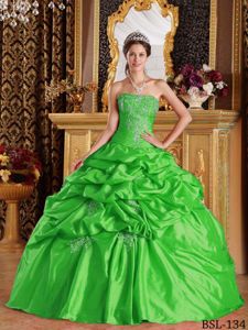 Green Ball Gown Taffeta Sweet Sixteen Dresses with Pick-ups