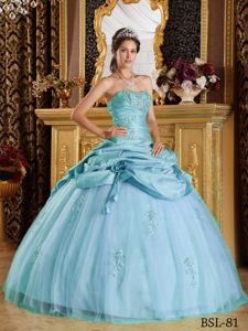 Baby Blue Taffeta and Tulle Quinceanera Dresses with Appliques