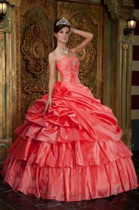 Lovely Watermelon Ball Gown Strapless Sweet Sixteen Quinceanera Dresses