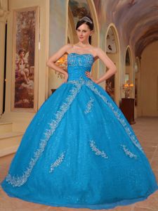 Exclusive Lace Layers Embroidery Teal Ball Gown Quinceanera Dress
