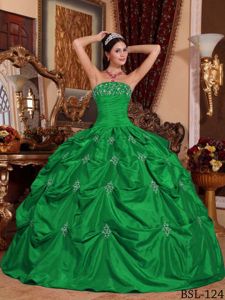 Most Beautiful Forest Green Appliques Quinceanera Dress for Women