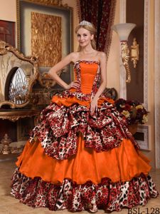 Flattering Orange and Red Leopard Pick-ups Quinceanera Dress