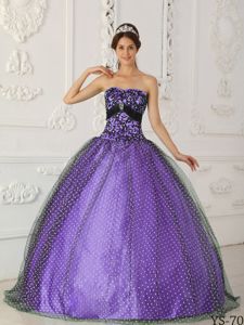 Fashionable Design Black and Purple Quinceanera Dress with Dotted tulle