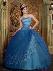 Teal Ball Gown Tulle Dress For Quinceanera with Unique Appliques