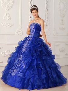 Exquisite Embroidery Royal Blue Ball Gown Dresses For a Quinceanera