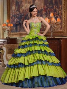 Multi-colored Sweetheart Quinces Dress Ball Gown with Beading
