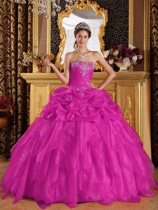 Dropped Quinces Gown with Appliques with Beading in Fuchsia