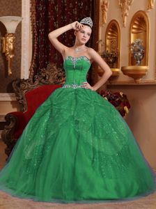Green Ball Gown Dress for 15th with Beading and Appliques