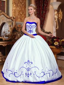 White and Royal Blue Quinceanera Dresses with Embroidery