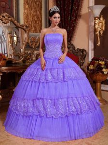Organza and Lace Appliqued Sweet 15th Dress in Lilac for 2013