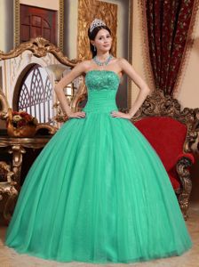 Quinces Dress with Embroidery with Beading in Green