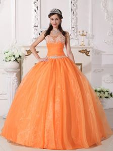 Exclusive Dresses For a Quinceanera with Beading in Orange
