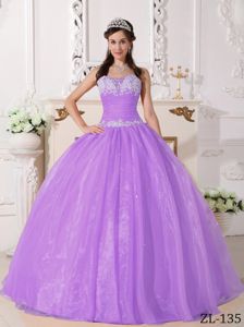Taffeta and Organza Quinces Dress in Purple with Appliques