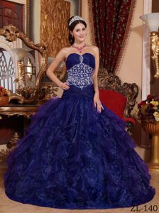A-line Beading Quinces Dress with Sweetheart in Dark Blue