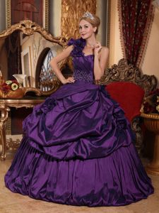 One Shoulder Dark Purple Dresses for Quince with Beading
