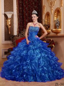 Beading Royal Blue Strapless Ruffled Dress For Quinceaneras