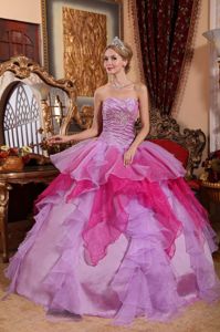 Purple and Fuchsia Quinceanera Gowns with Ruched Bodice