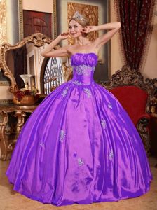 Cheap Strapless Taffeta Appliques Quinceanera Dress in Purple