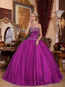 2013 Purple Strapless Taffeta and Tulle Quinceanera Downs