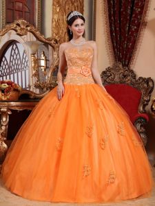 Tulle Sweetheart Sweet 15 Dresses with Appliques in Orange