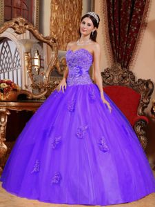 Purple Sweetheart Quinceanera Dress in Tulle with Appliques