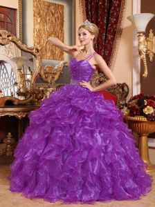 One Shoulder Ball Gown Quinceanera Dress in Purple with Ruffles