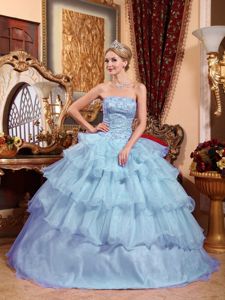 Lovely Light Blue Strapless Quinceanera Dress with Beaded Bust