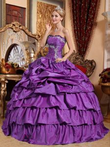 Eggplant Purple Ball Gown Strapless Floor-length Dresses 15 with Ruffles