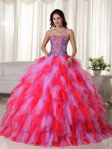 Venice Film Festival Multi-colored Strapless Dress For Quinceaneras with Appliques