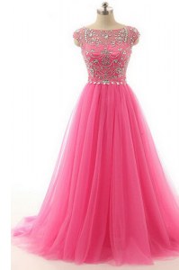 On Sale Lace Floor Length A-line Short Sleeves Hot Pink Mother Dresses Zipper