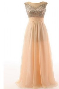 Graceful Scoop Peach Sleeveless Organza Backless Mother of Groom Dress for Prom and Party