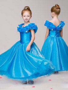 Ball Gowns Pageant Dress Womens Blue Off The Shoulder Tulle Cap Sleeves Ankle Length Zipper