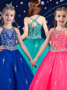 Perfect Hot Pink and Royal Blue Little Girls Pageant Dress Quinceanera and Wedding Party and For with Beading Scoop Sleeveless Zipper