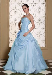 Sky Blue Quince Dress with Ruched Bust and Pick-ups at the Bottom