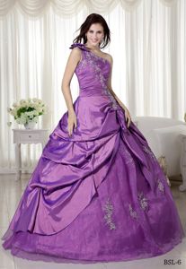 Lavender One Shoulder Pick-ups Appliqued Quinceanera Dress