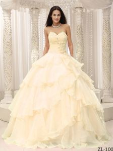 Champagne Sweetheart Sweet Sixteen Dresses With Layers of Ruffles
