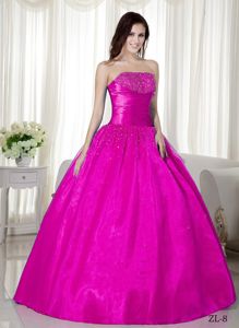Fuchsia Strapless Quinceanera Gown Dresses with Beaded Bust
